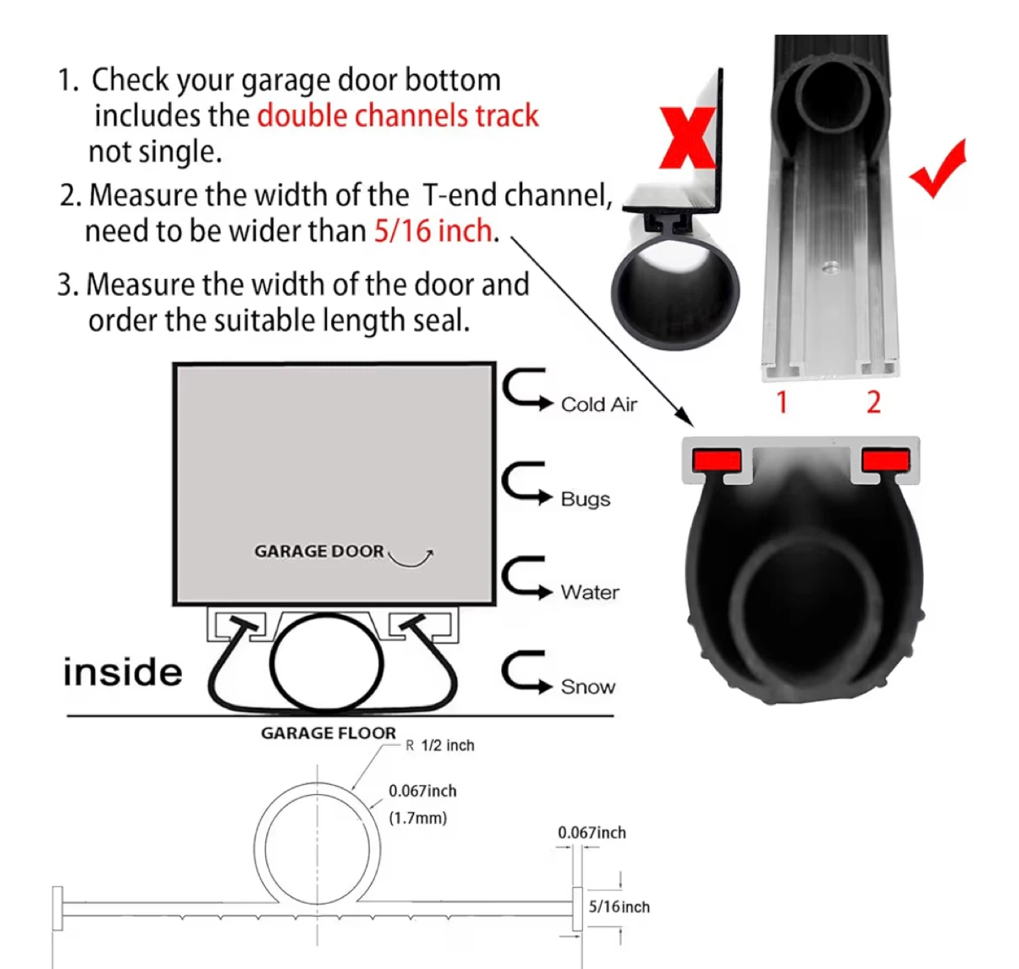 BOWSEN Garage Door Bottom Weather Seal - Black - photo 3