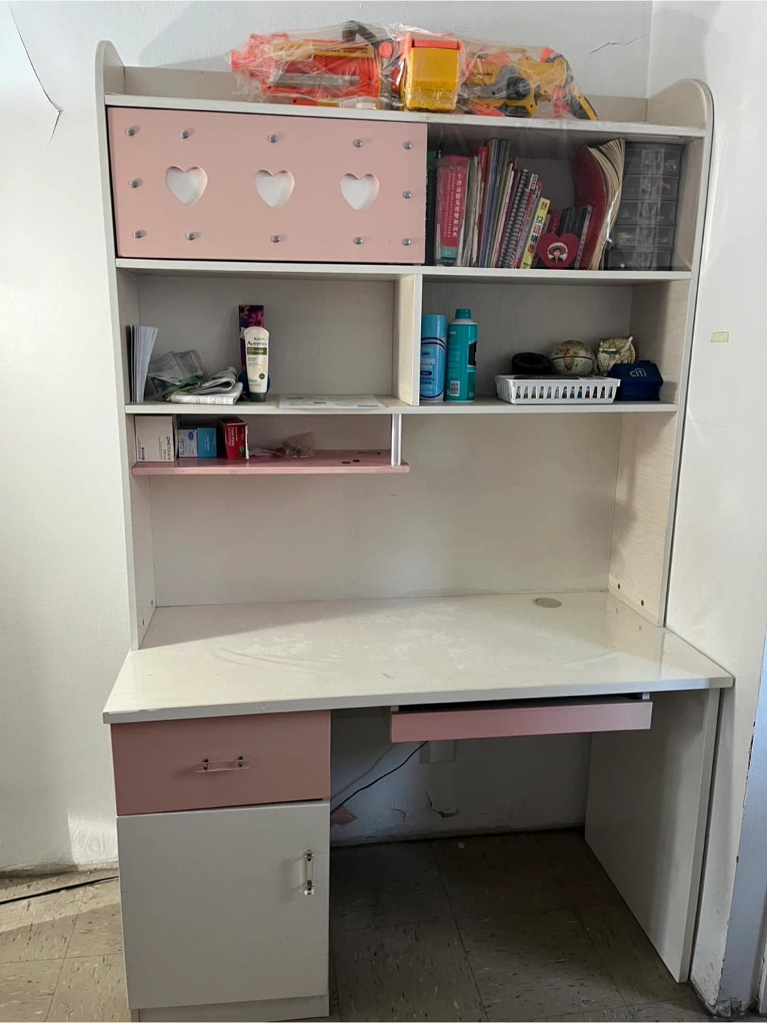 Computer Desk with Sliding Doors - White & Pink - photo 2