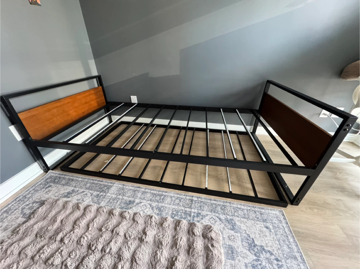 Bed Frame - Black Metal & Wood