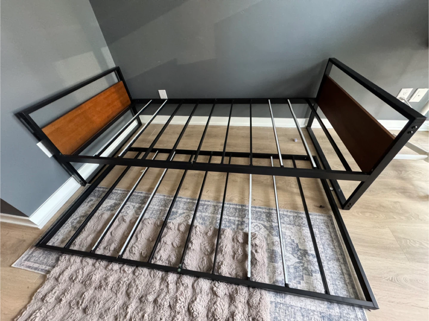 Bed Frame - Black Metal & Wood - photo 3
