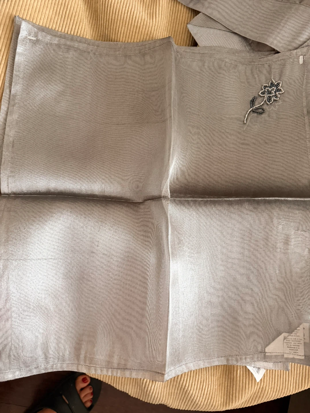 Set of 5 Silver beaded Floral Design Placemats, 4 Napkins🏆 - photo 3