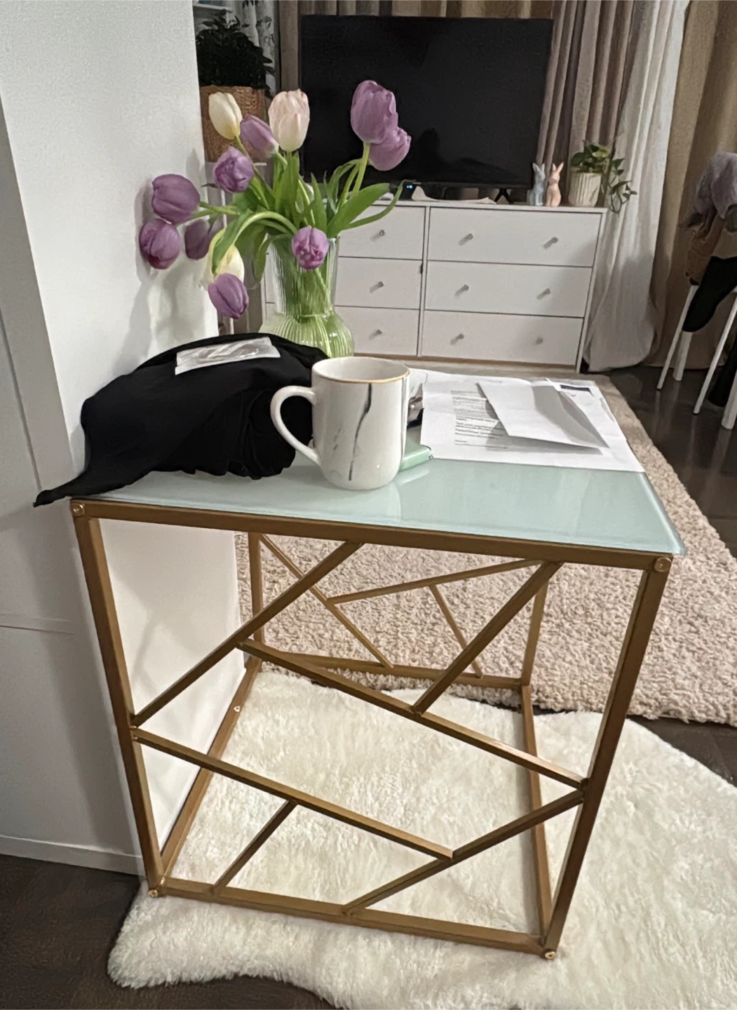 Gold & White Accent Table - 19.5" x 19.5"