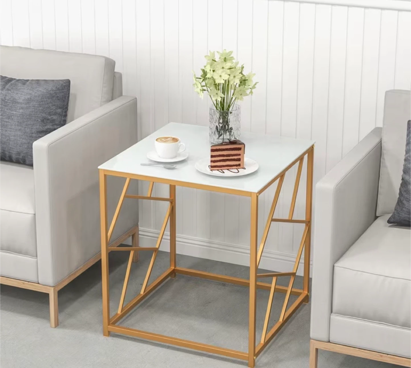 Gold & White Accent Table - 19.5" x 19.5" - photo 2