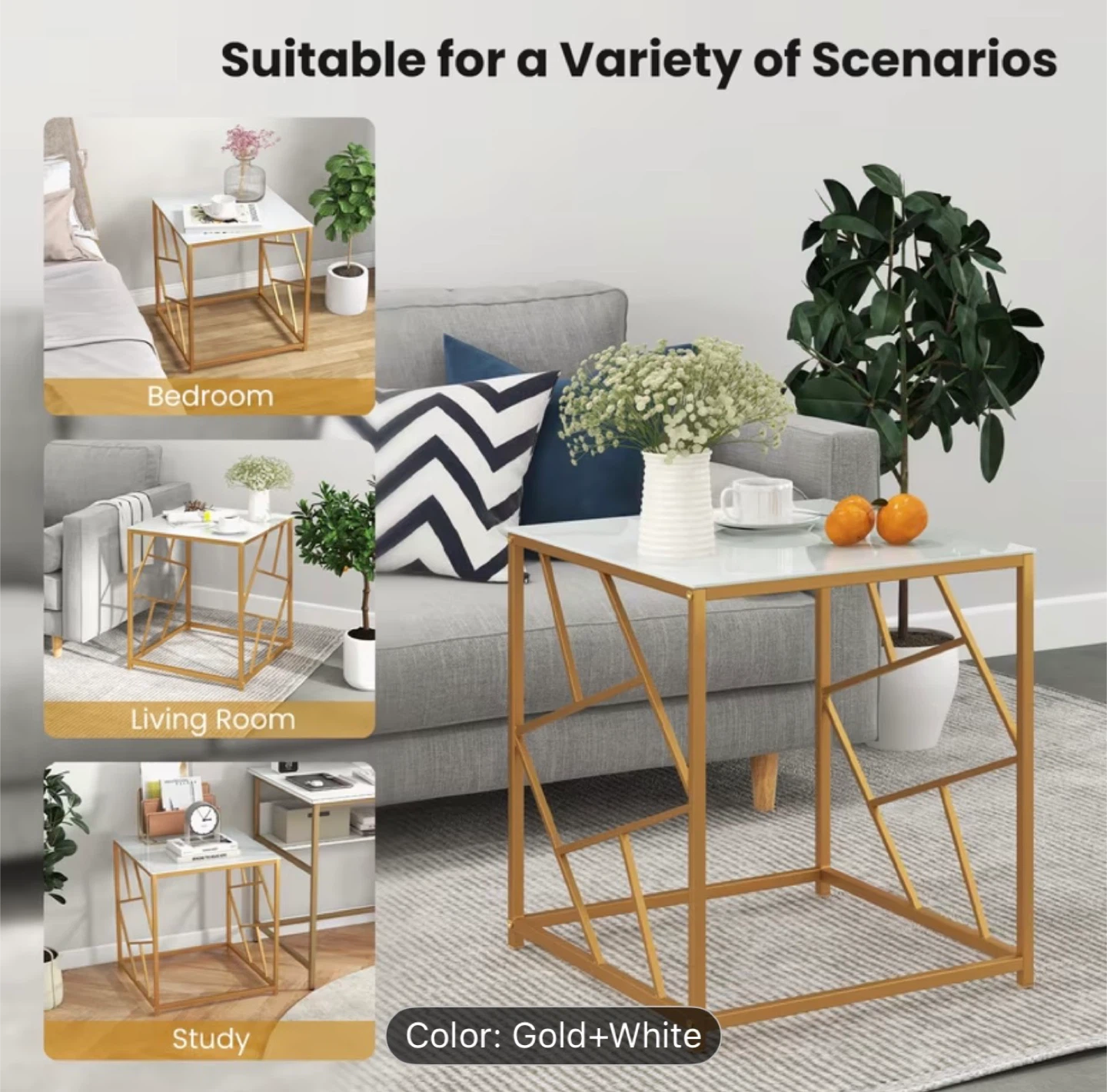 Gold & White Accent Table - 19.5" x 19.5" - photo 4