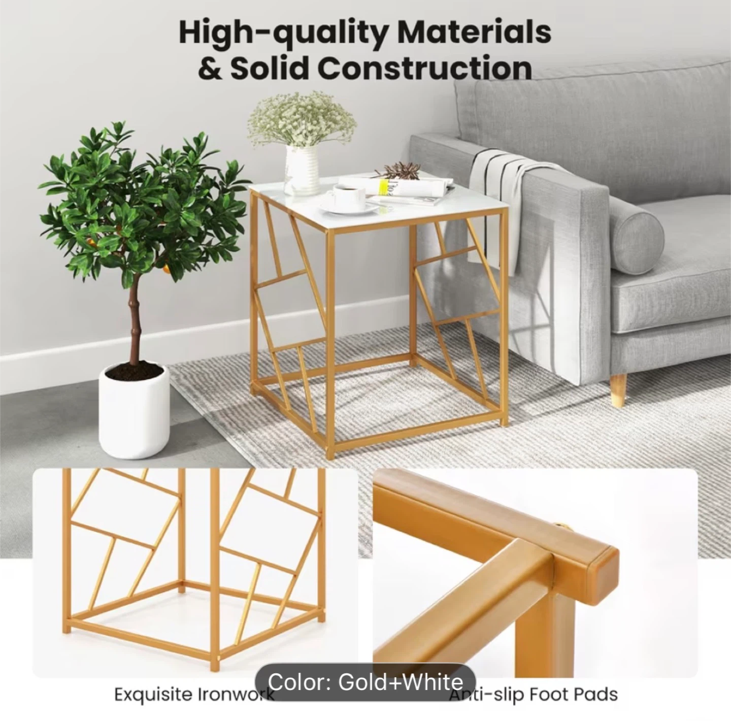 Gold & White Accent Table - 19.5" x 19.5" - photo 5