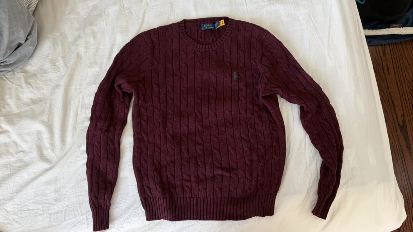 Polo Ralph Lauren Cable Knit Sweater - Burgundy, Size M - photo 2