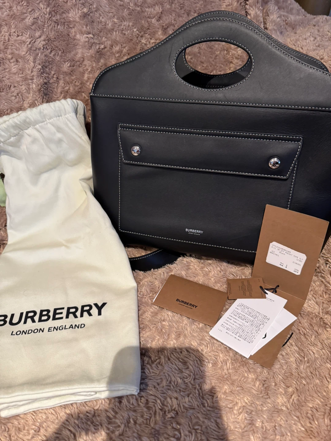 Burberry Leather Soft Pocket Tote Bag
