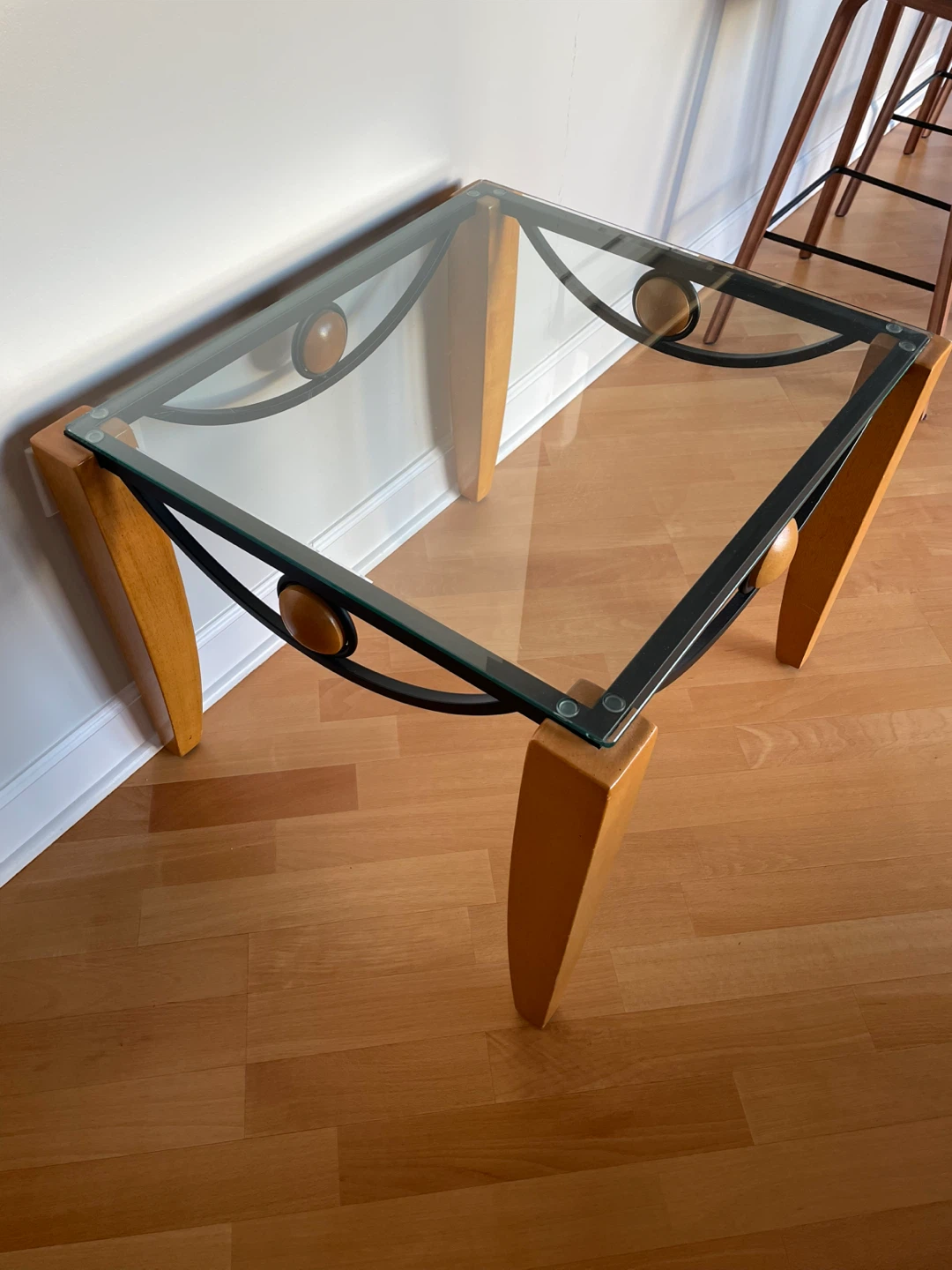 Pair of Wood and Metal Glass Top End Tables