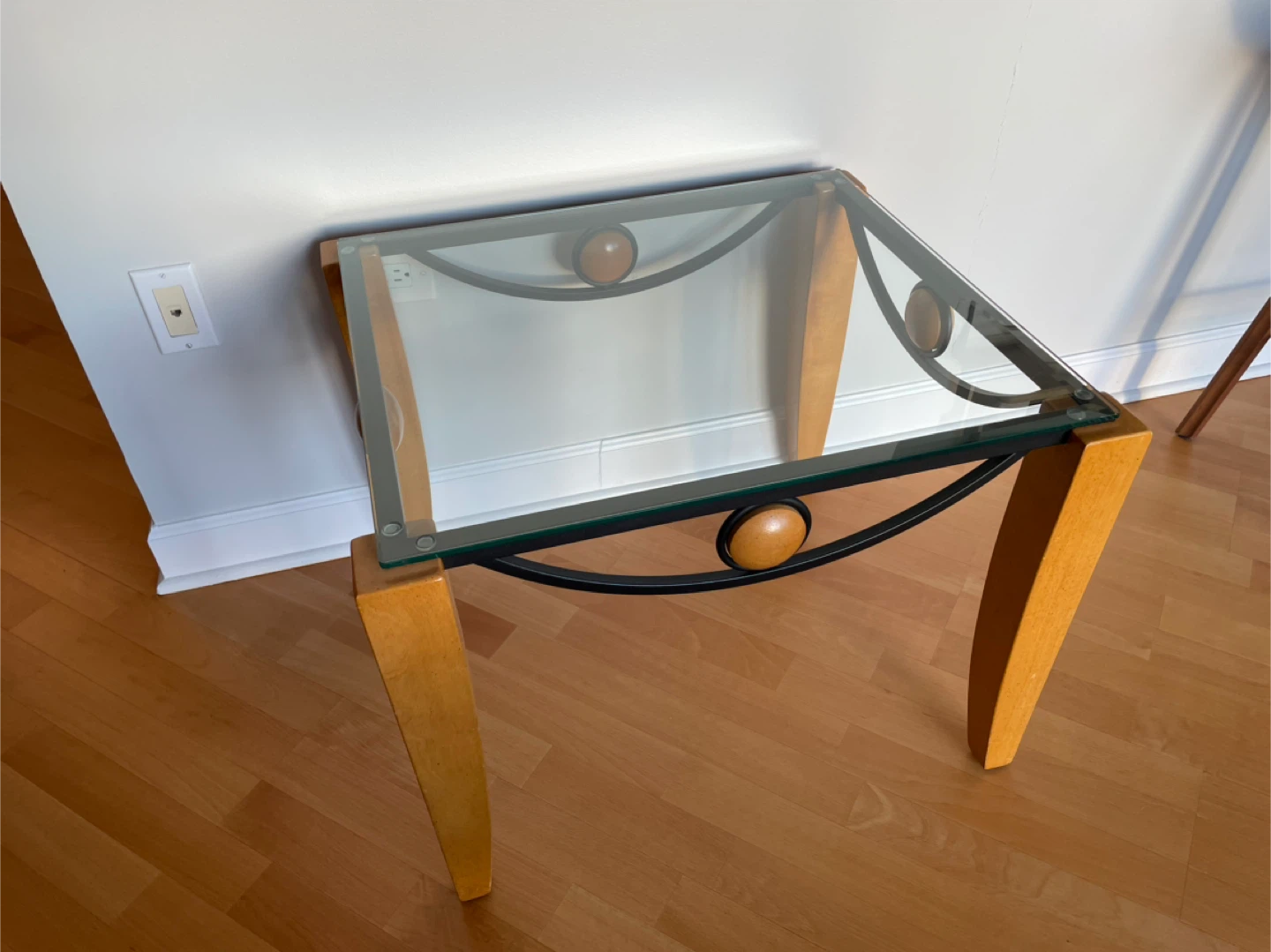 Pair of Wood and Metal Glass Top End Tables - photo 2