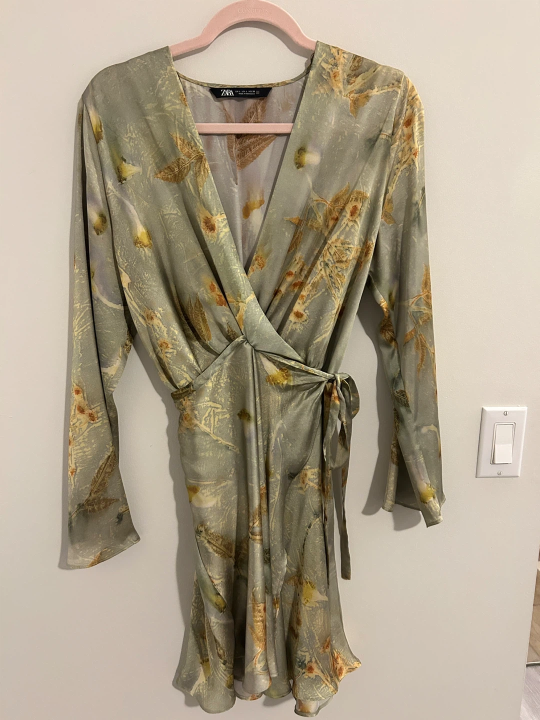 Zara Floral Print Long Sleeve Wrap Dress - Size L