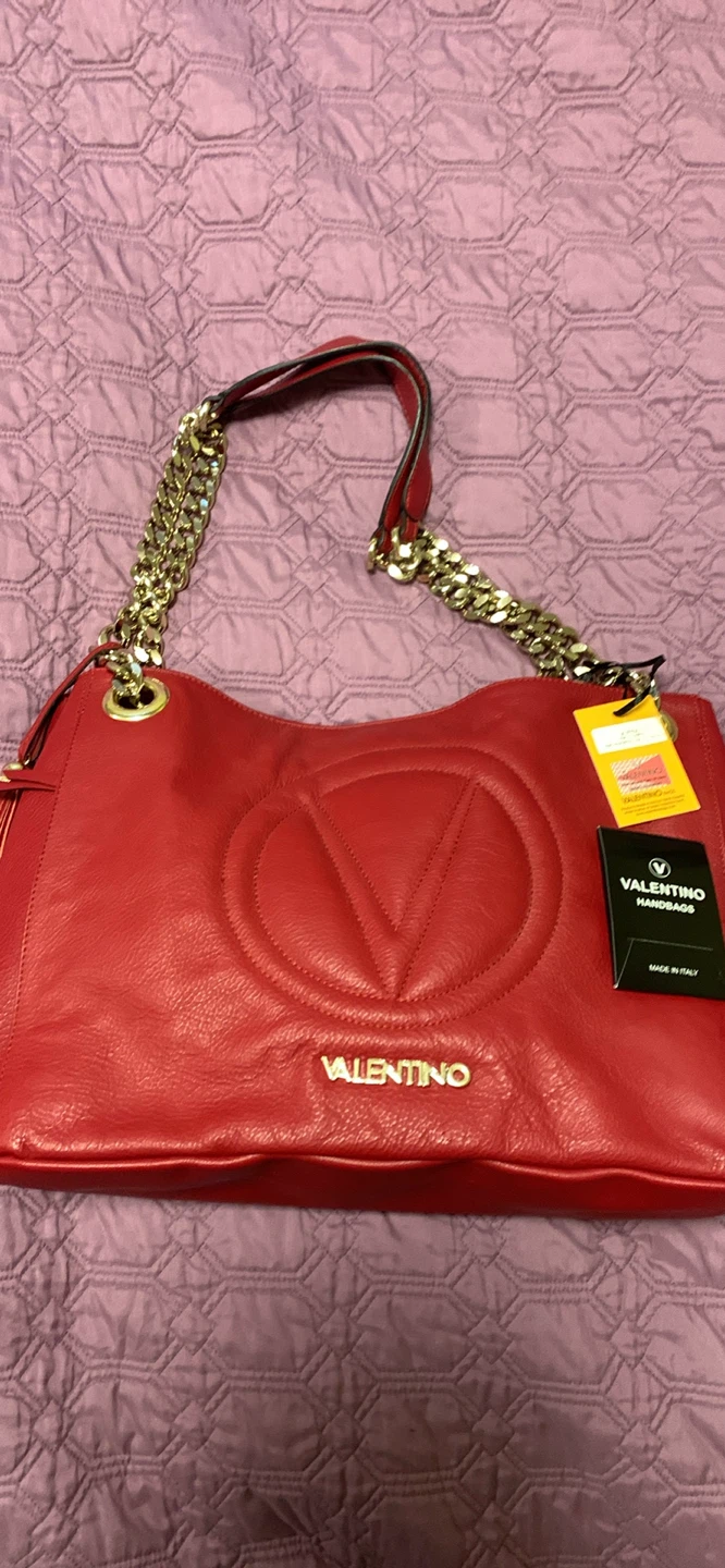 Valentino Handbag - Red Leather with Chain Straps