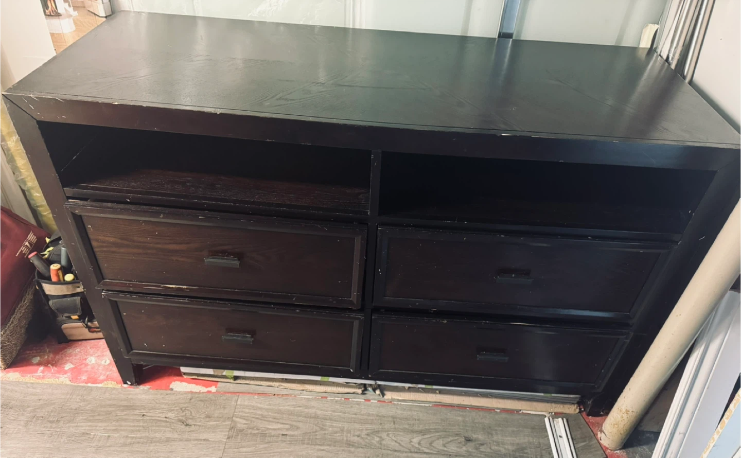 Dark Brown TV Stand with Drawers