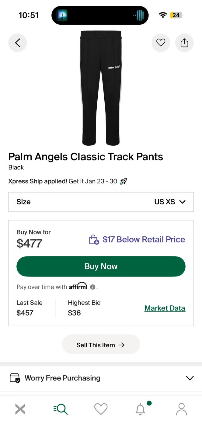 Palm Angels Classic Track Pants - Black, Size XS