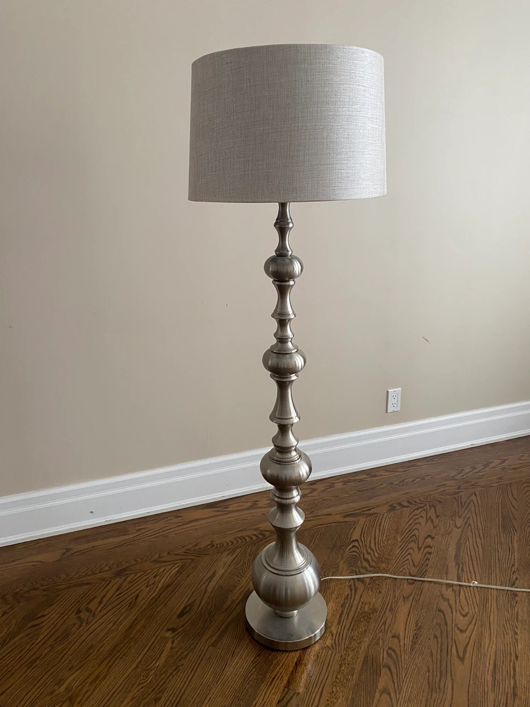 Silver Metal Floor Lamp with Grey Shade