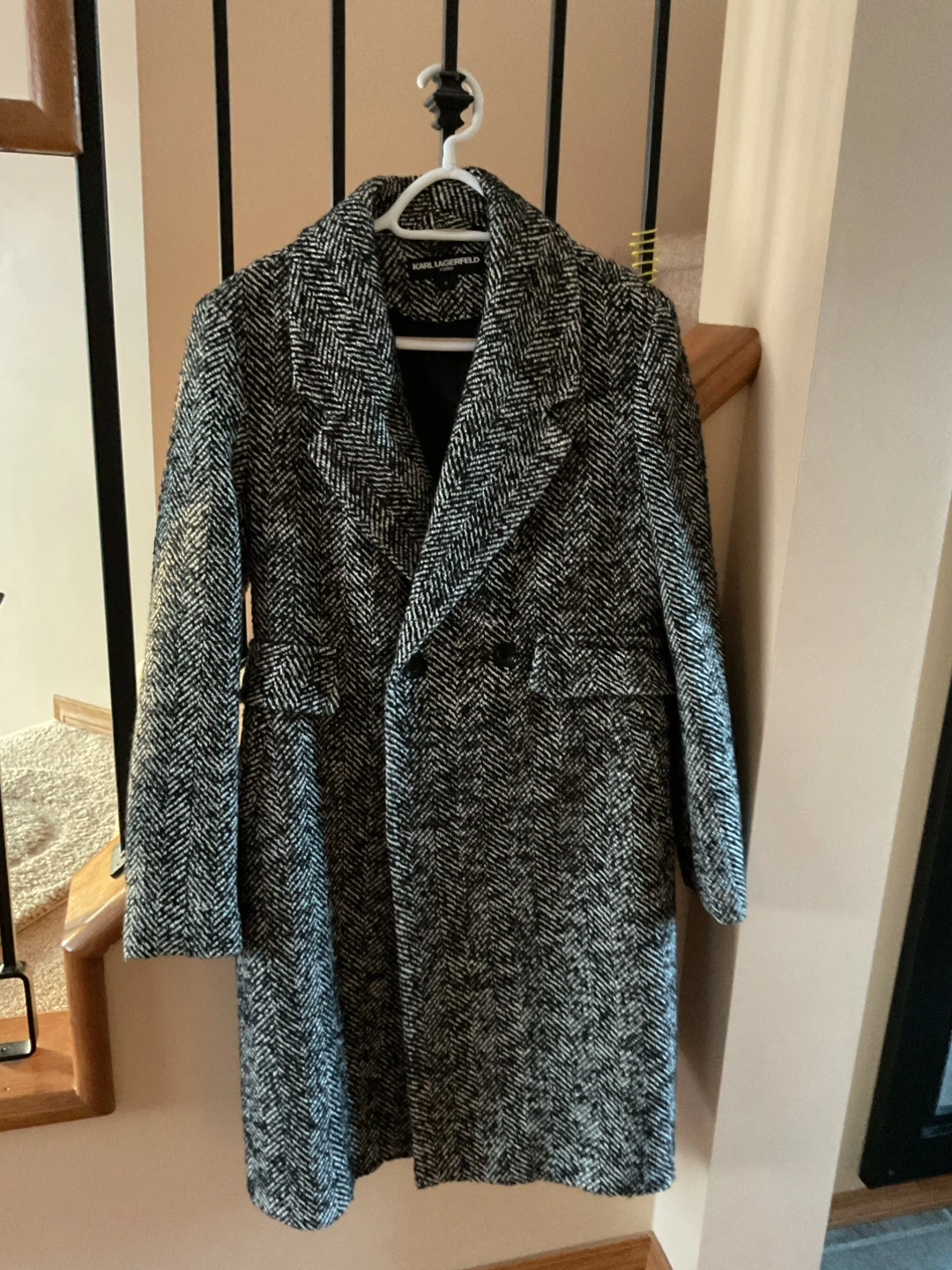 Karl Lagerfeld Herringbone Wool Blend Coat - Size M