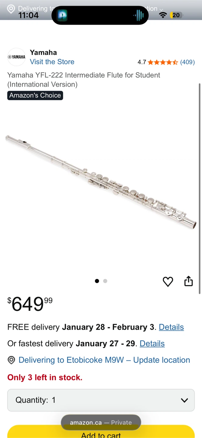 Yamaha YFL-222 Intermediate Flute for Student