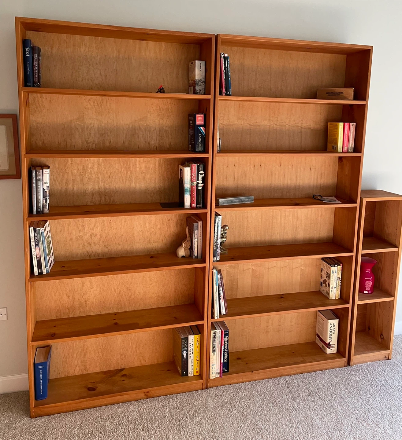 Pair of Custom Handmade Wooden Bookcases