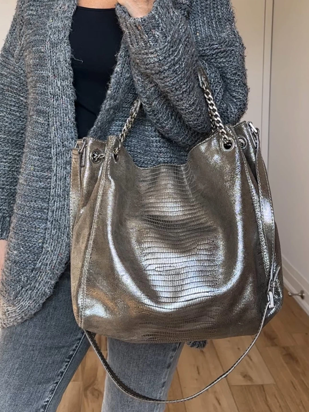Micheal Kors Metallic Silver Bag