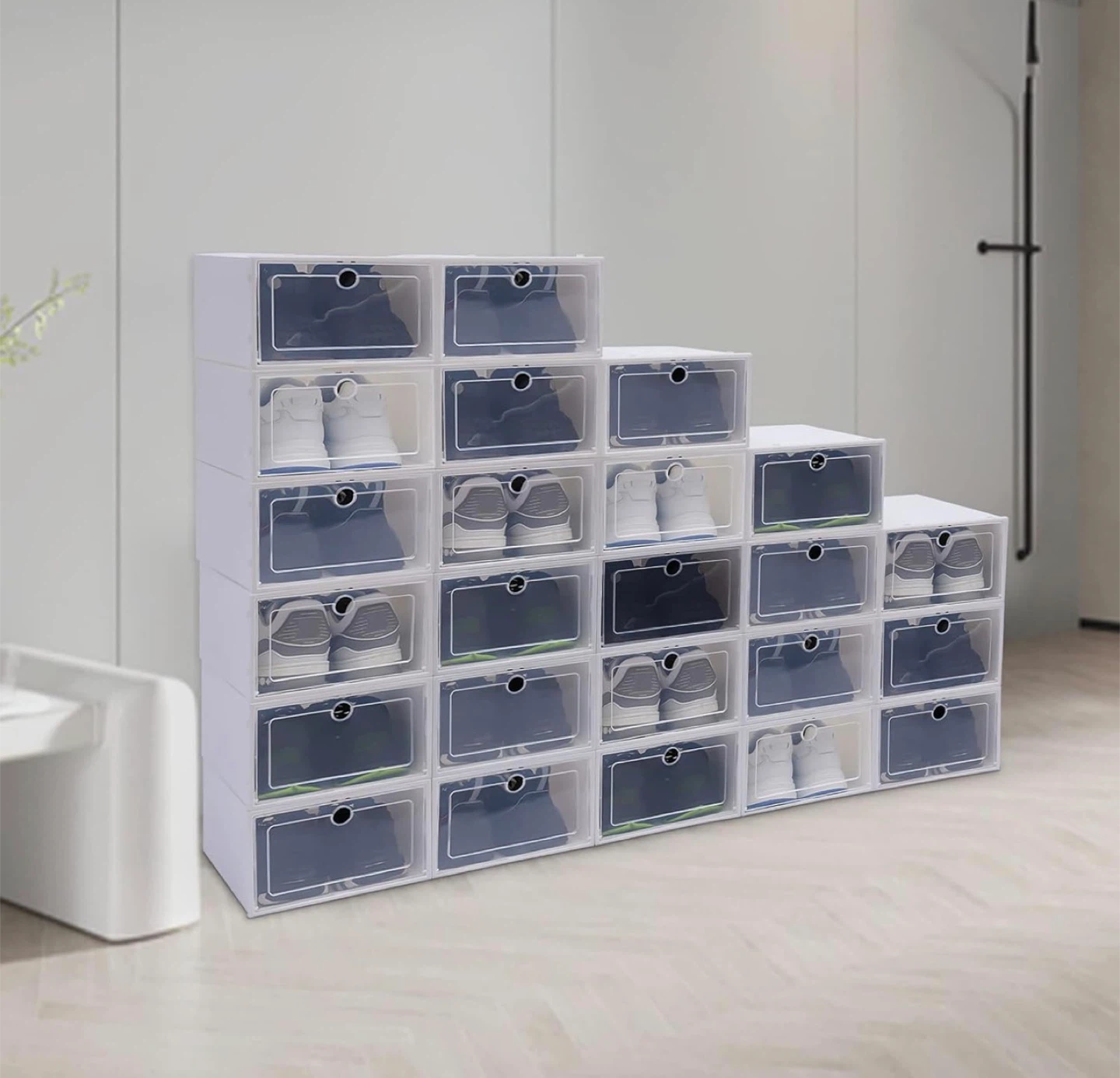 24pack Shoe Storage Box Organizer, Clear White