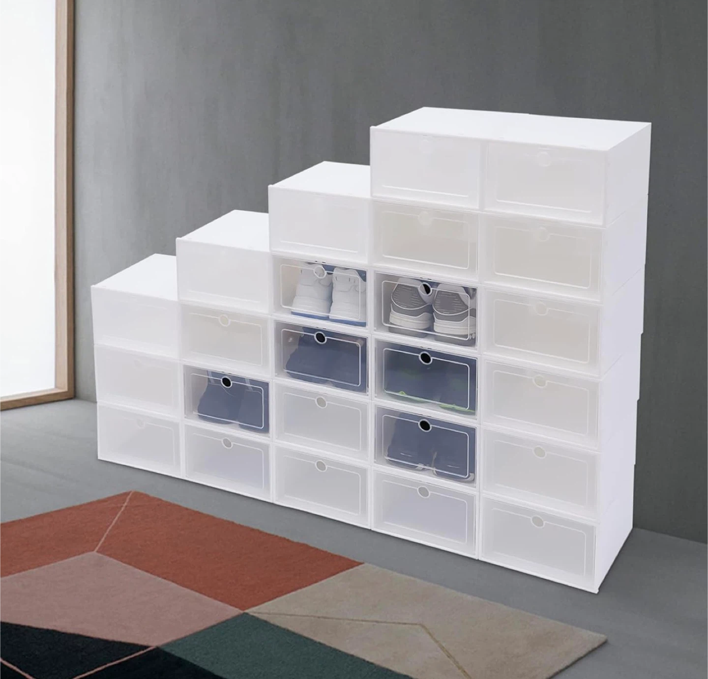 24pack Shoe Storage Box Organizer, Clear White - photo 3