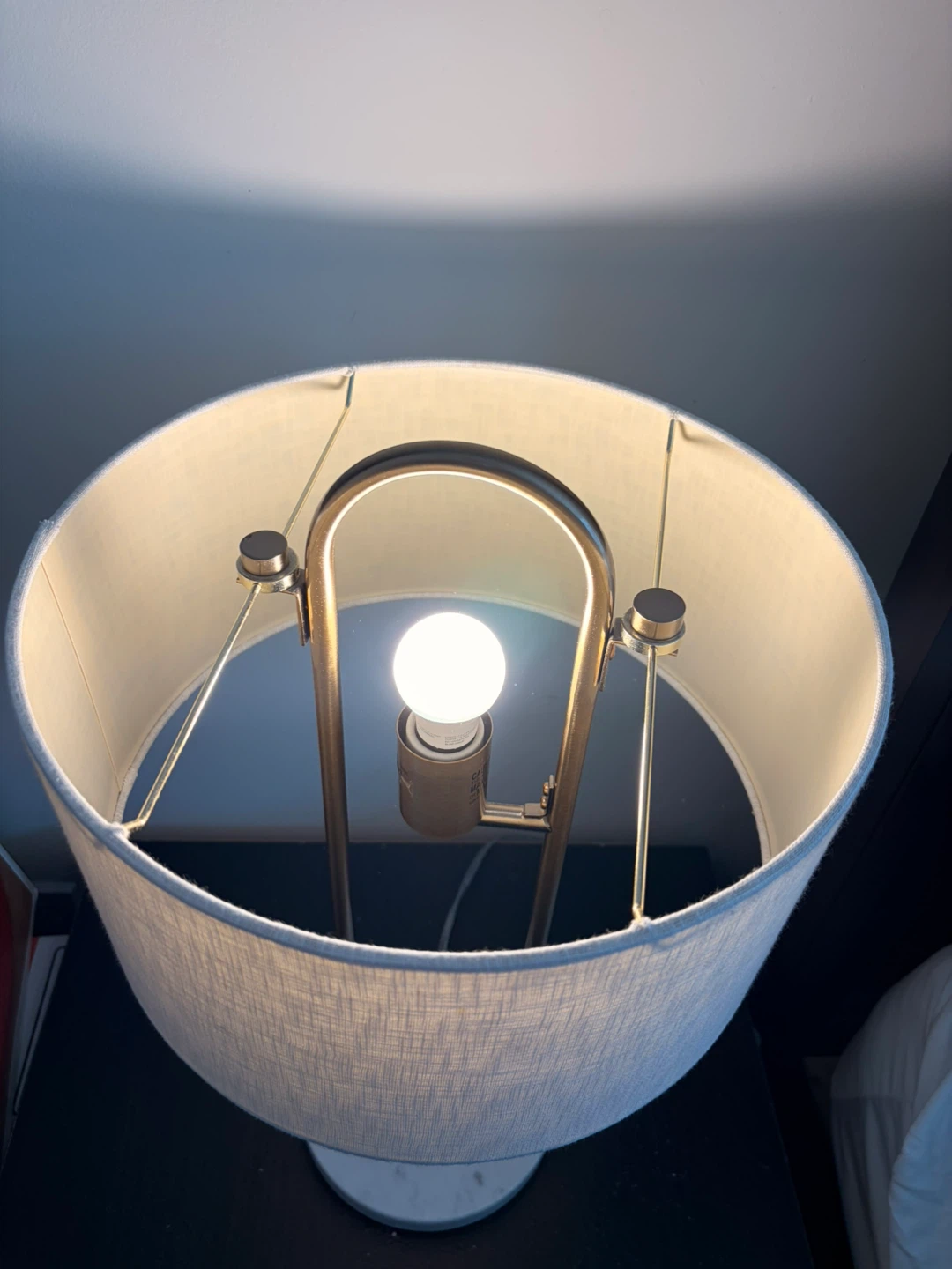 CB2 - Modern Gold Frame Table Lamp Marble Base Linen shade - photo 4
