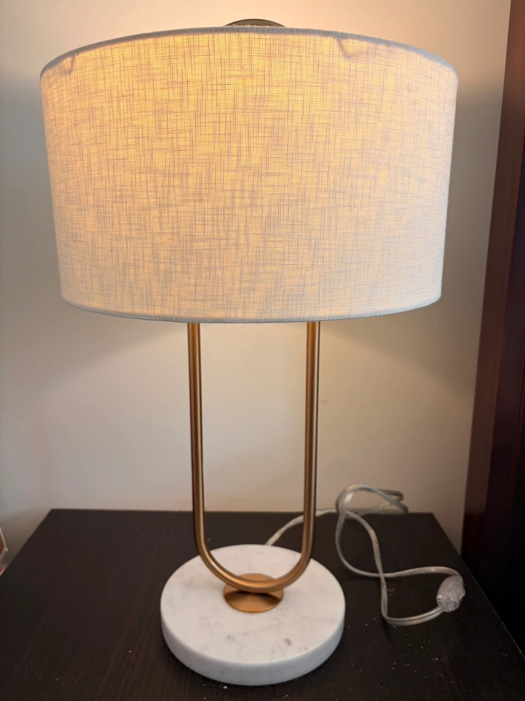 CB2 - Modern Gold Frame Table Lamp Marble Base Linen shade - photo 5