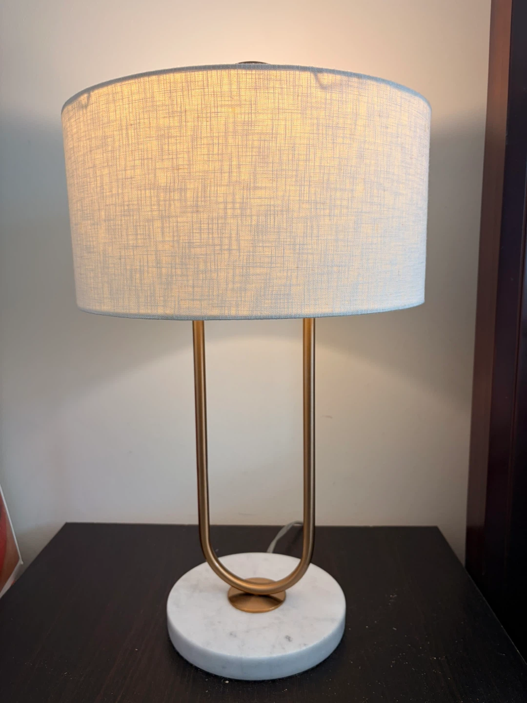 CB2 - Modern Gold Frame Table Lamp Marble Base Linen shade - photo 3