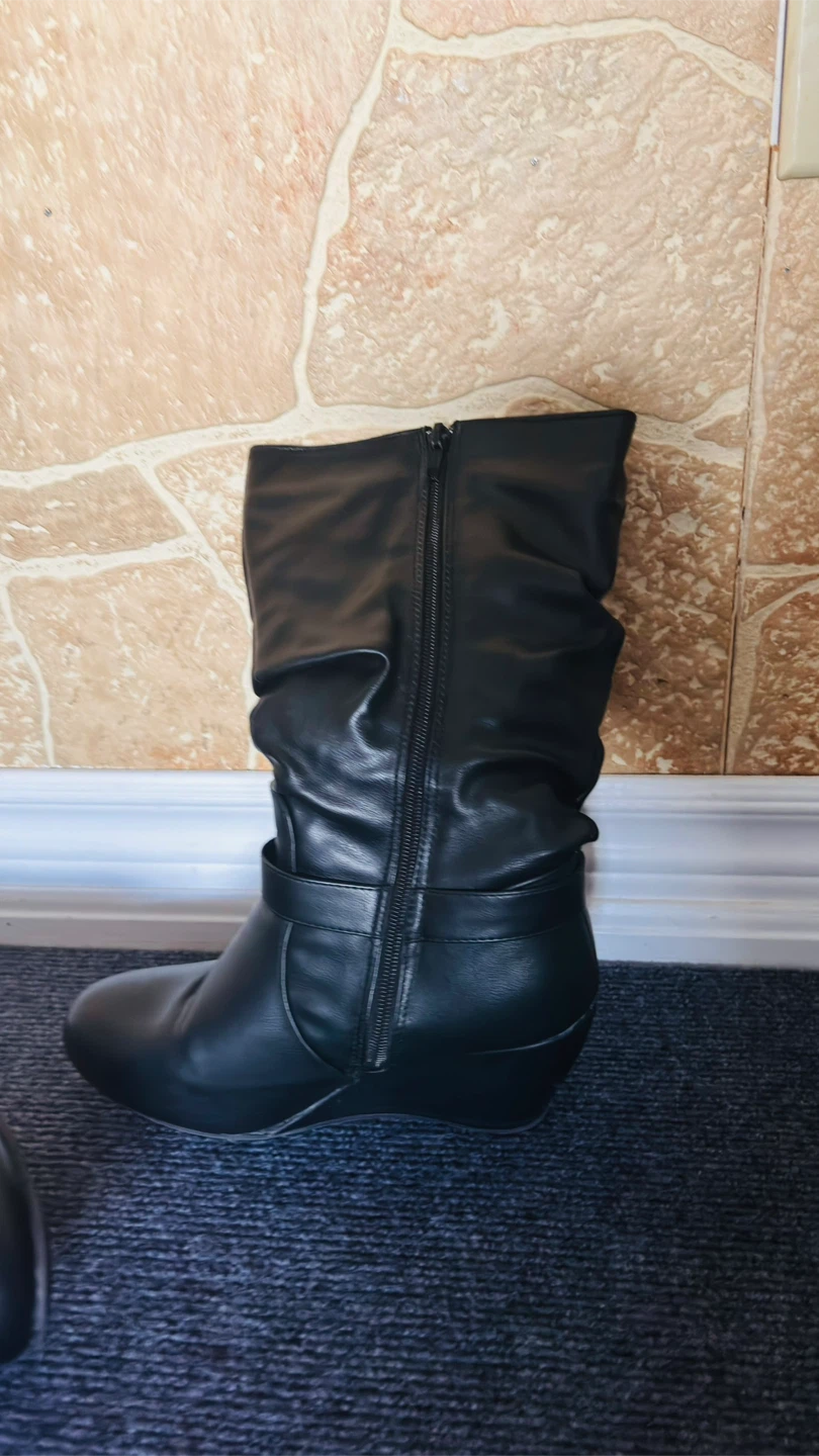 Black Wedge Heel Boots - Size 8 - photo 2