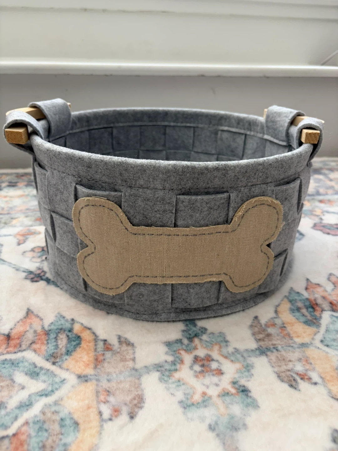 Grey Dog Toy Basket