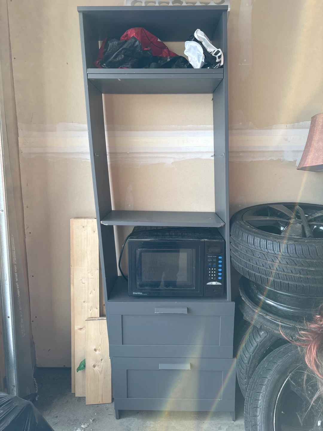 Grey Shelf Unit with Drawers