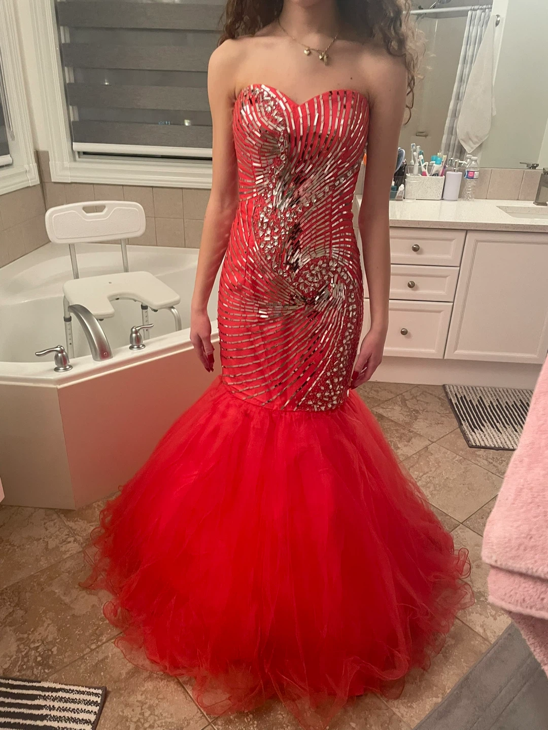 Orange Strapless Mermaid Prom Dress