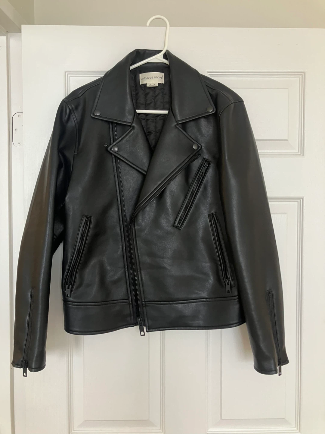 LaFudge Store Black Leather Biker Jacket - Size Small