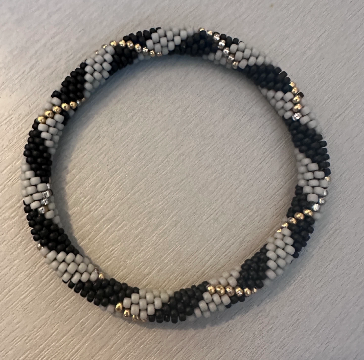 Beaded Bracelet - Black, Gray & Gold