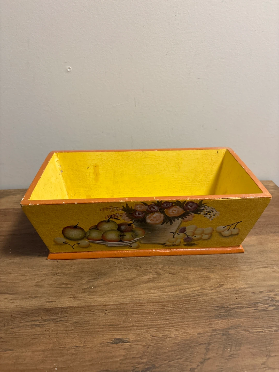 Vintage Yellow Wooden Decorative Box 12x7x4 inches