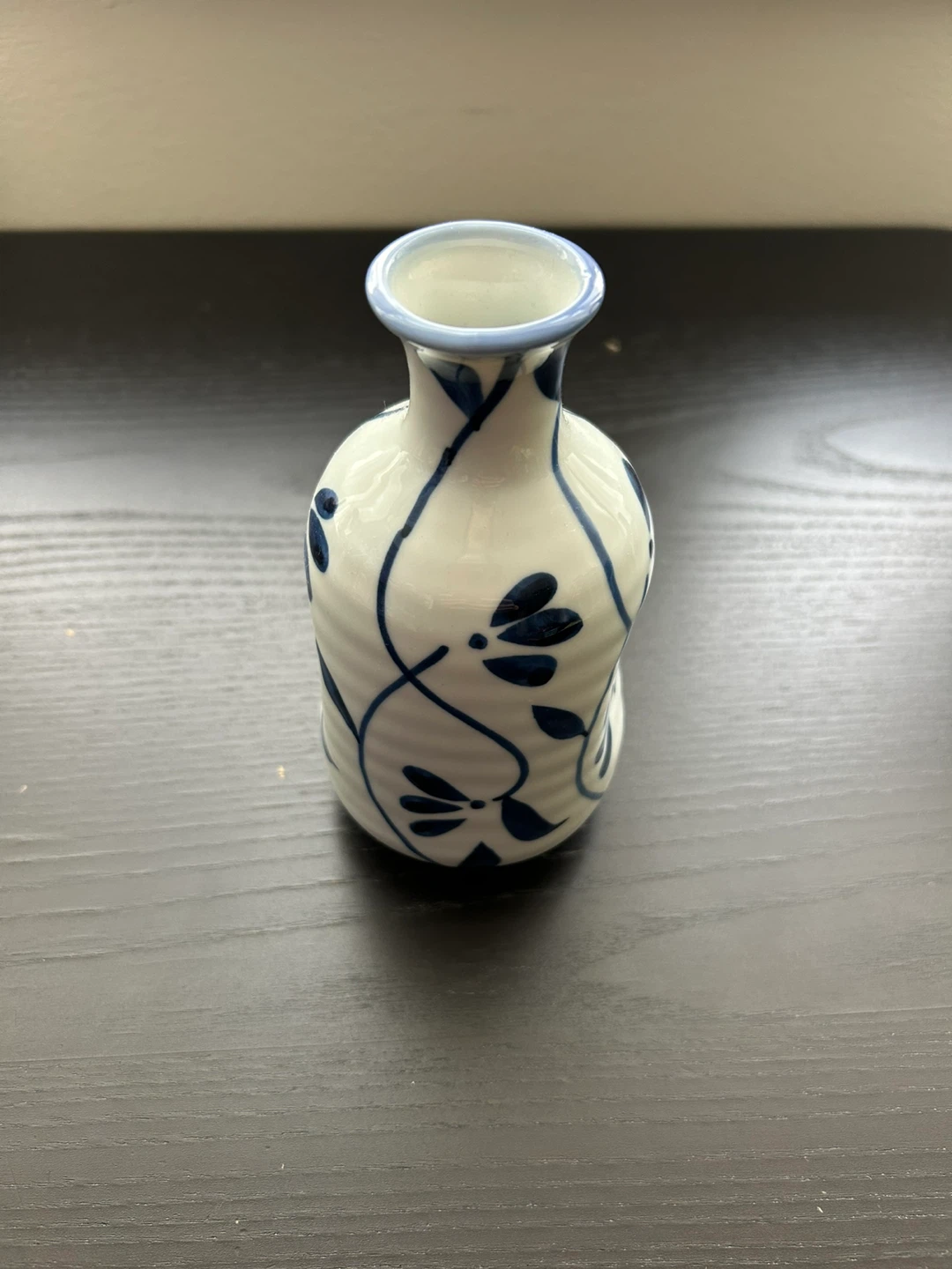 Ceramic Sake Bottle Vase - White & Blue