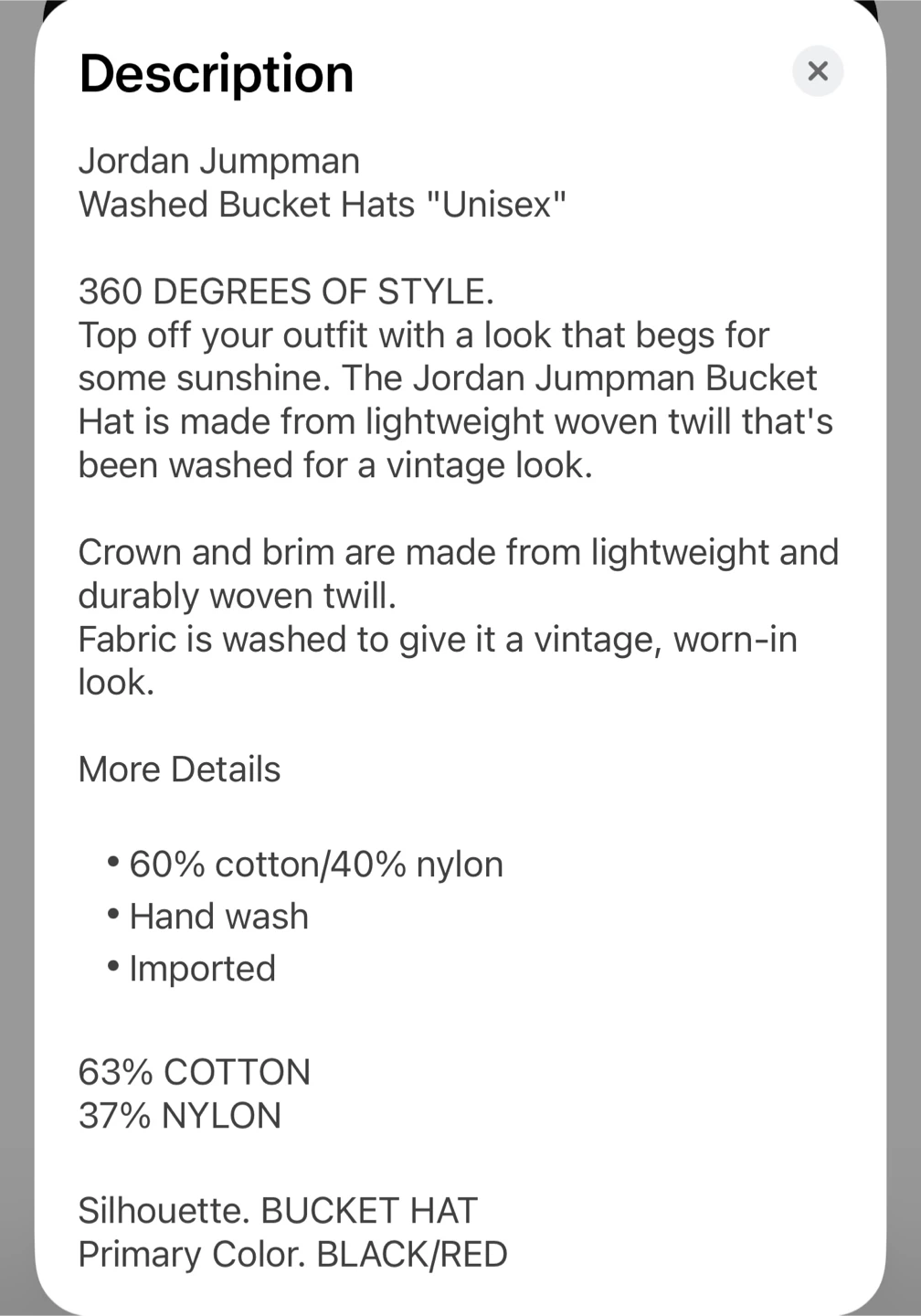 Adult Unisex Jordan Jumpman Washed Bucket Hat - Black/Red, M/L - photo 5