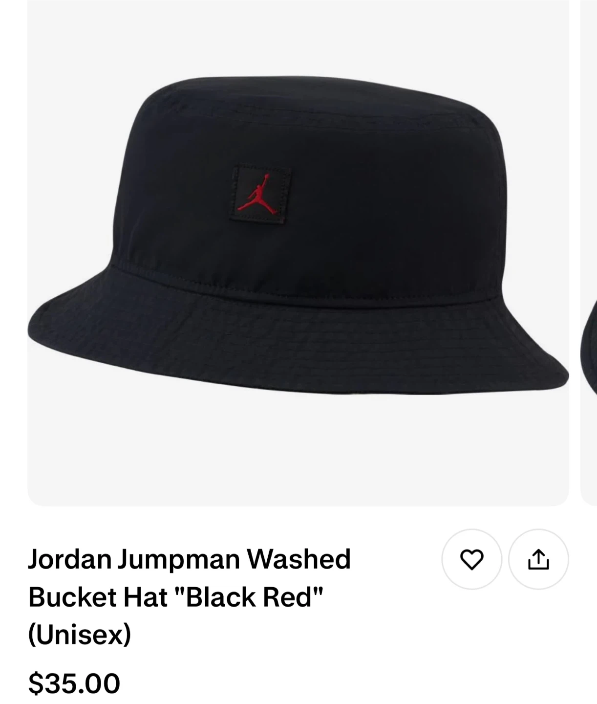 Adult Unisex Jordan Jumpman Washed Bucket Hat - Black/Red, M/L - photo 2