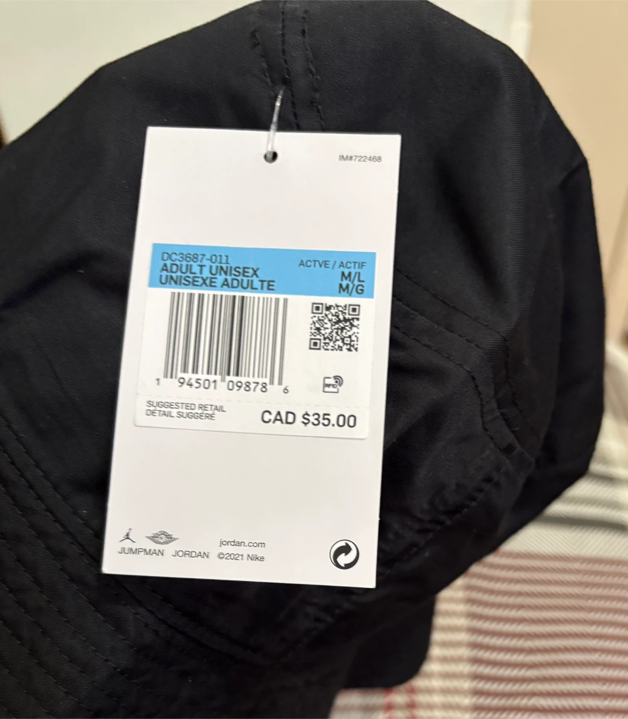 Adult Unisex Jordan Jumpman Washed Bucket Hat - Black/Red, M/L - photo 3