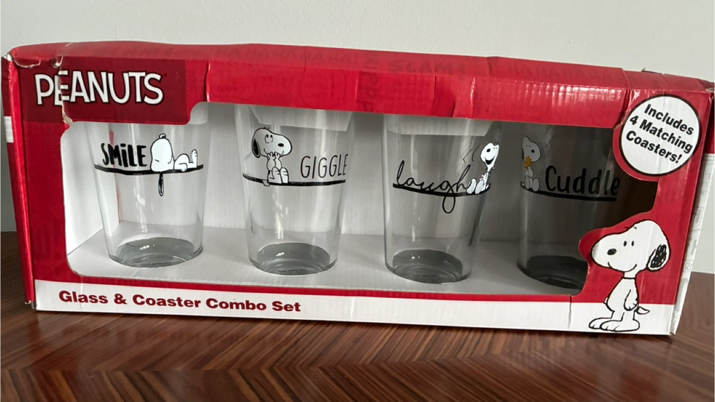 Snoopy Glass & Coaster Combo Set - New