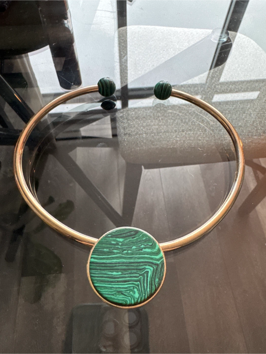 Gold Tone & Green Stone Necklace
