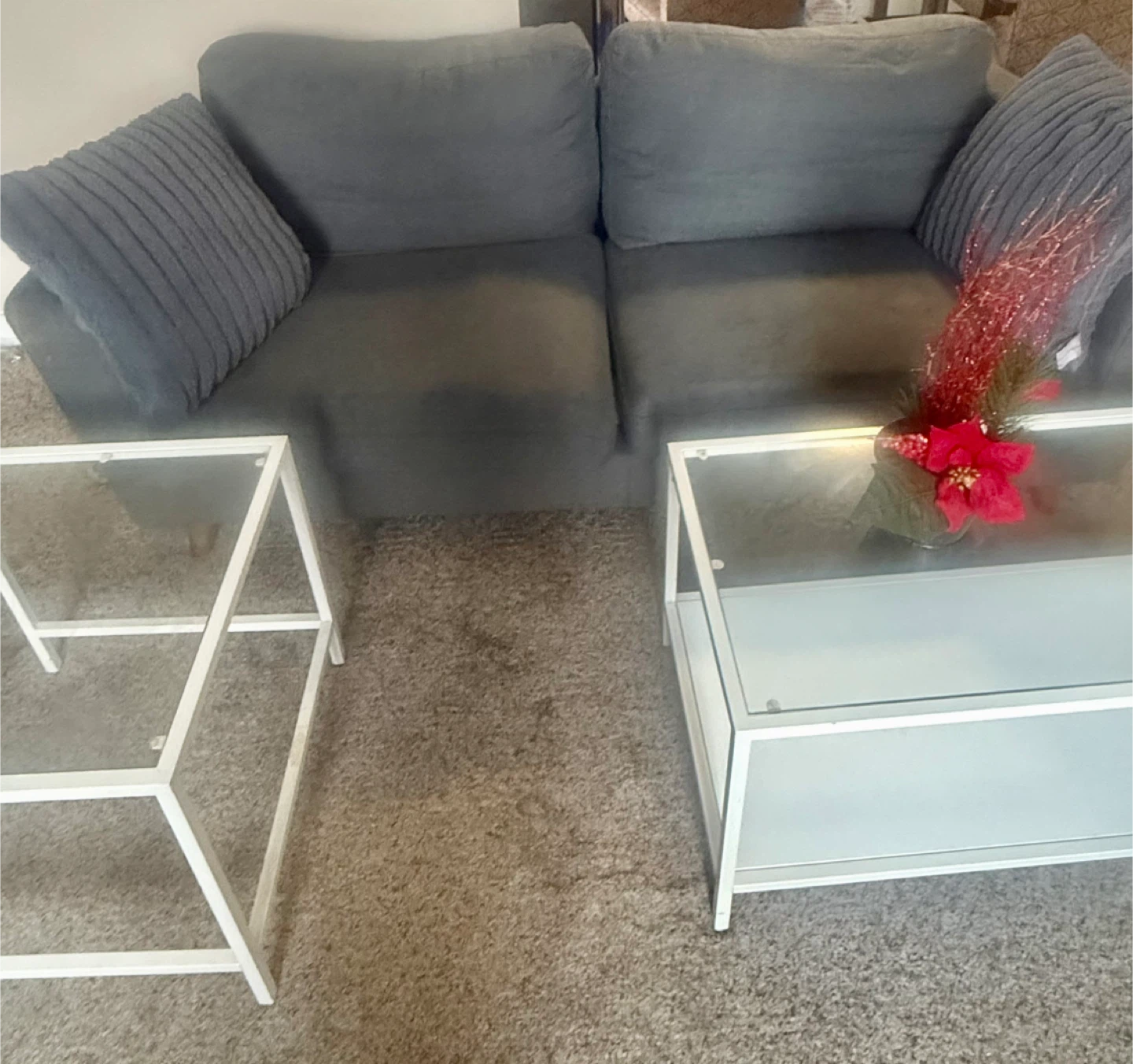 2 White Glass Top Coffee Table and sofa - photo 2