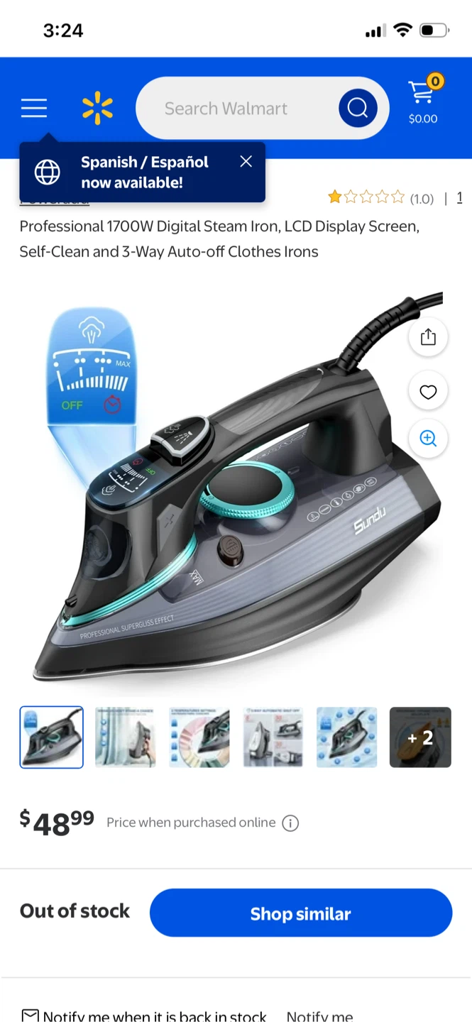 Sunfu 1700W Digital Steam Iron - Like New! - photo 2