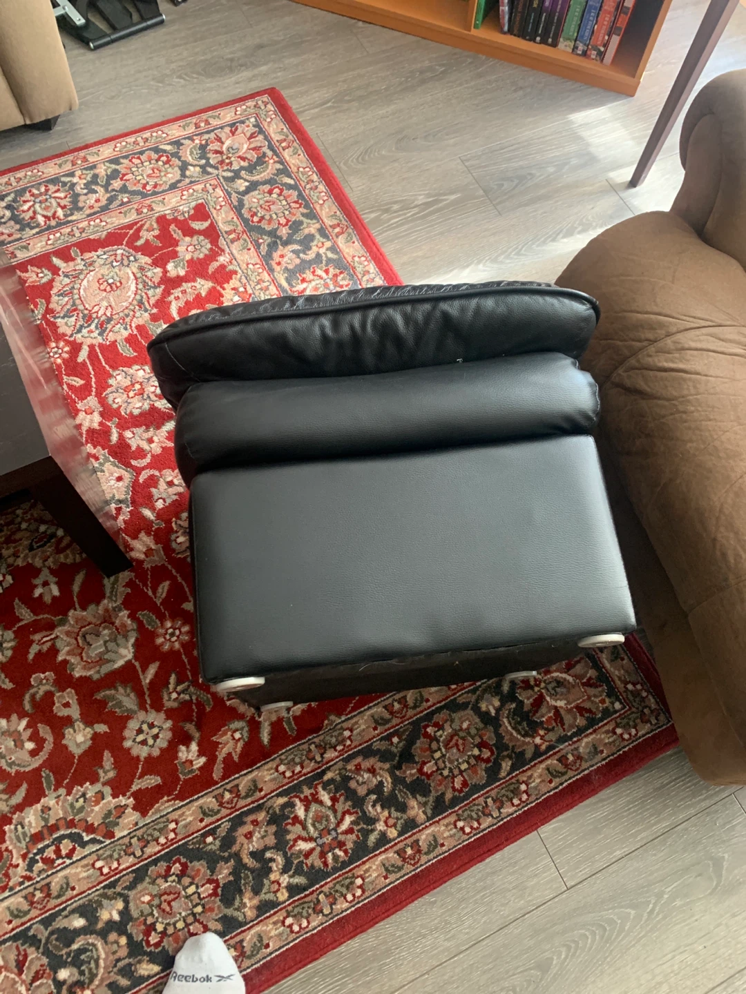 Black Leather Ottoman - photo 2