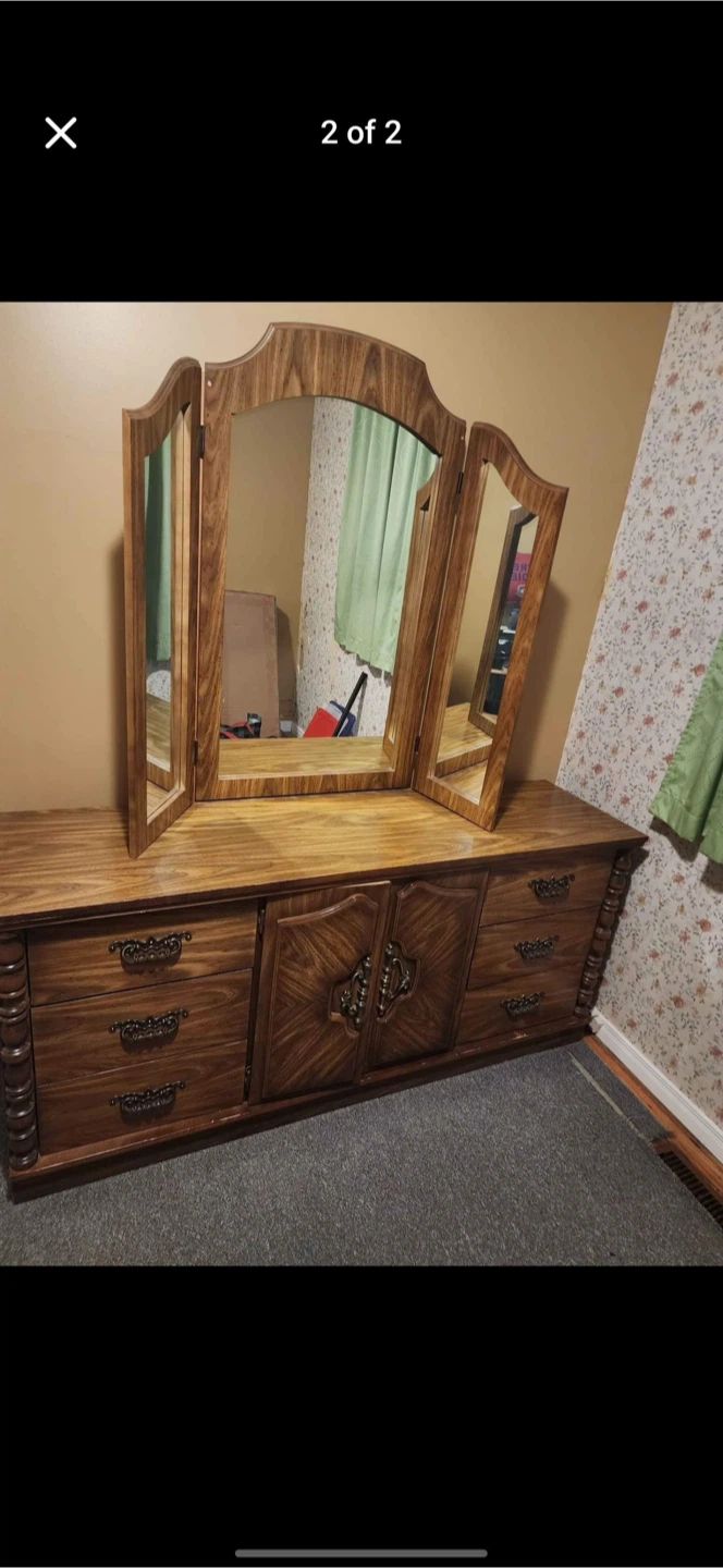 Vintage Wood Dresser with Mirror - $120
