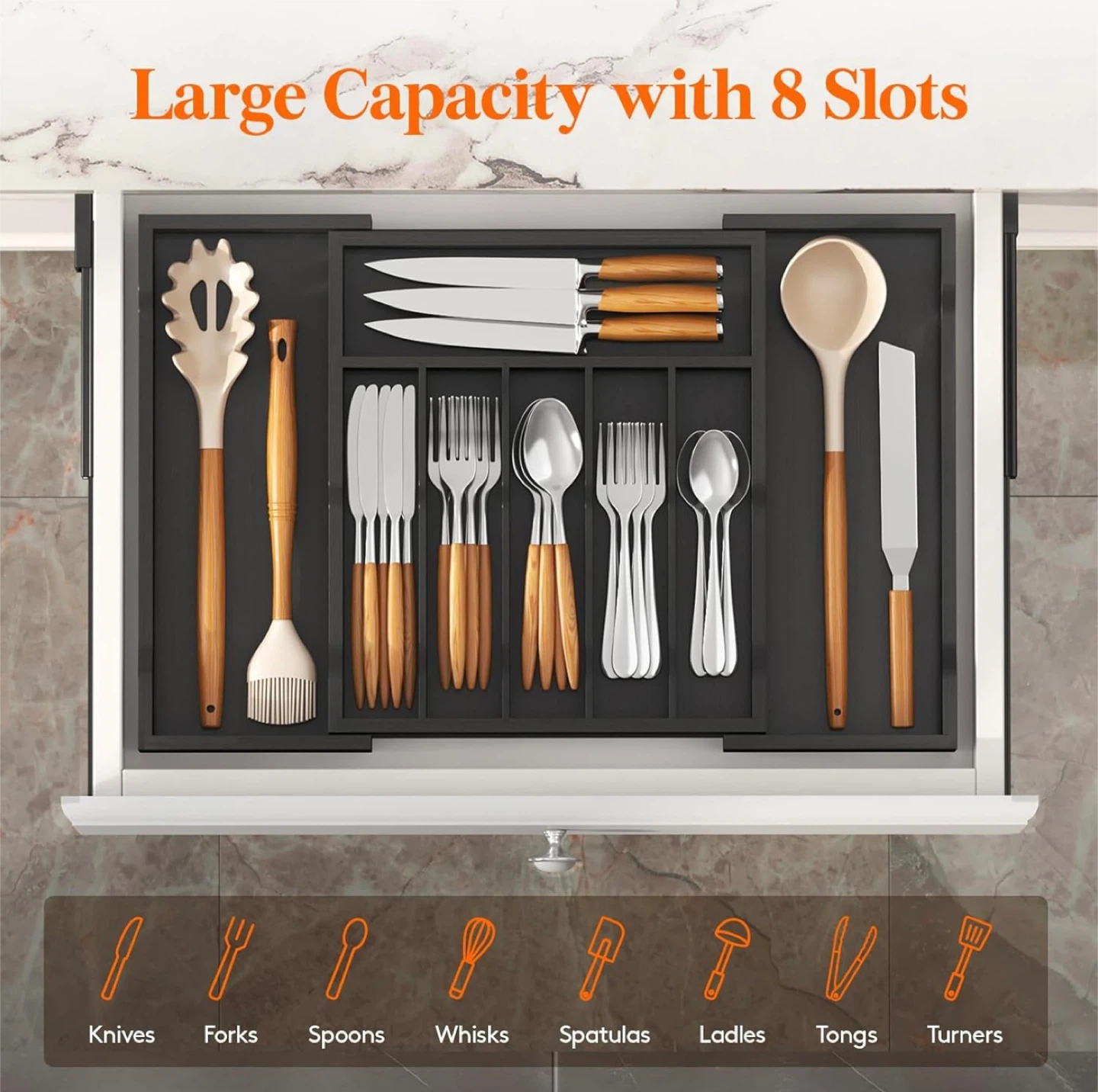 Bamboo Expandable Cutlery Drawer Organizer - photo 4