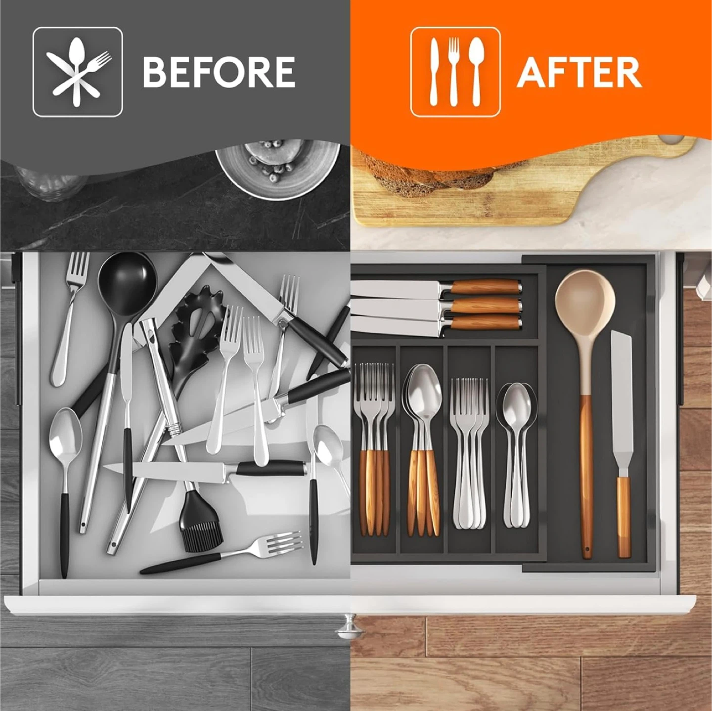 Bamboo Expandable Cutlery Drawer Organizer