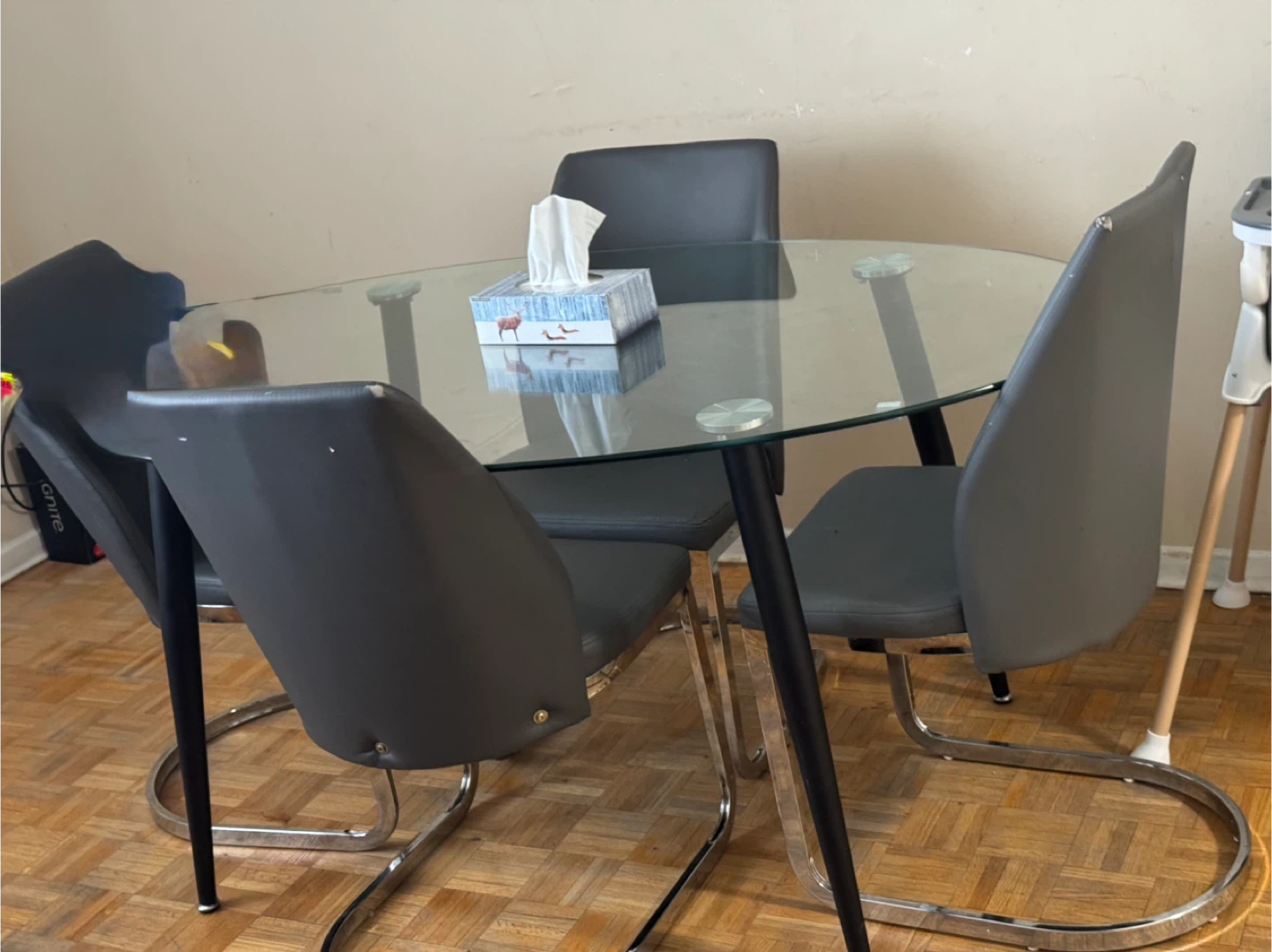 Glass Top Dining Table with 4 Chairs