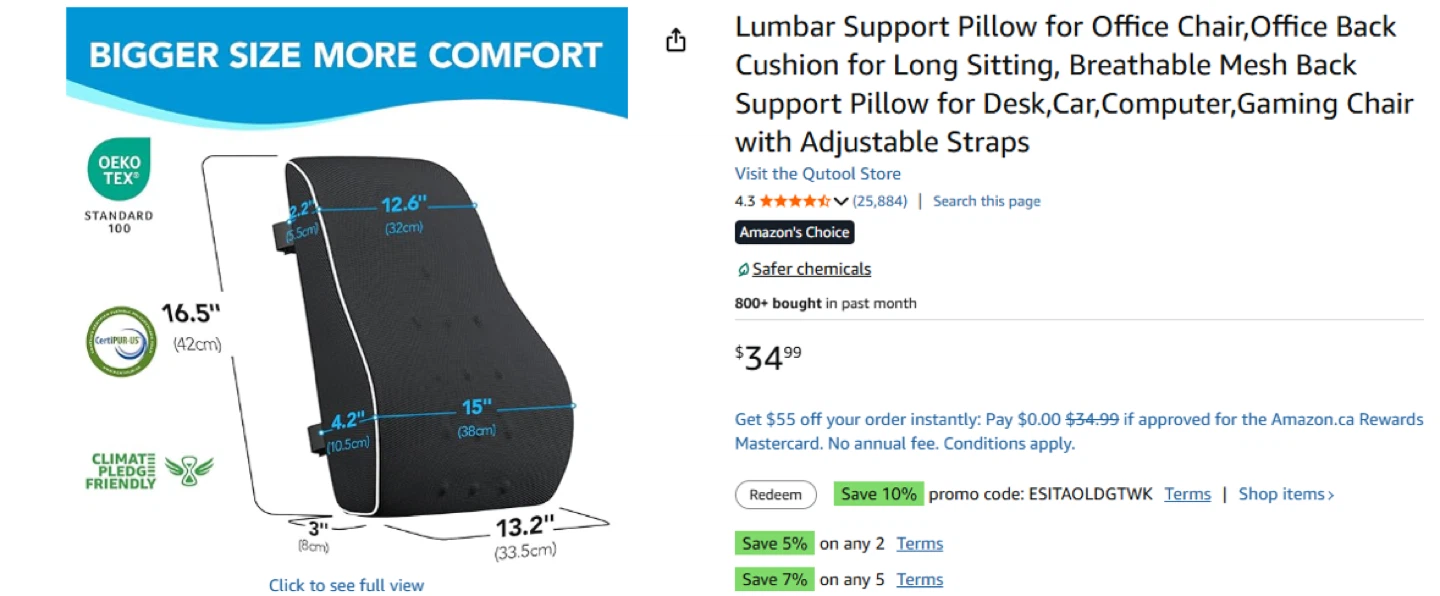 Outool Back Support Cushion - Black