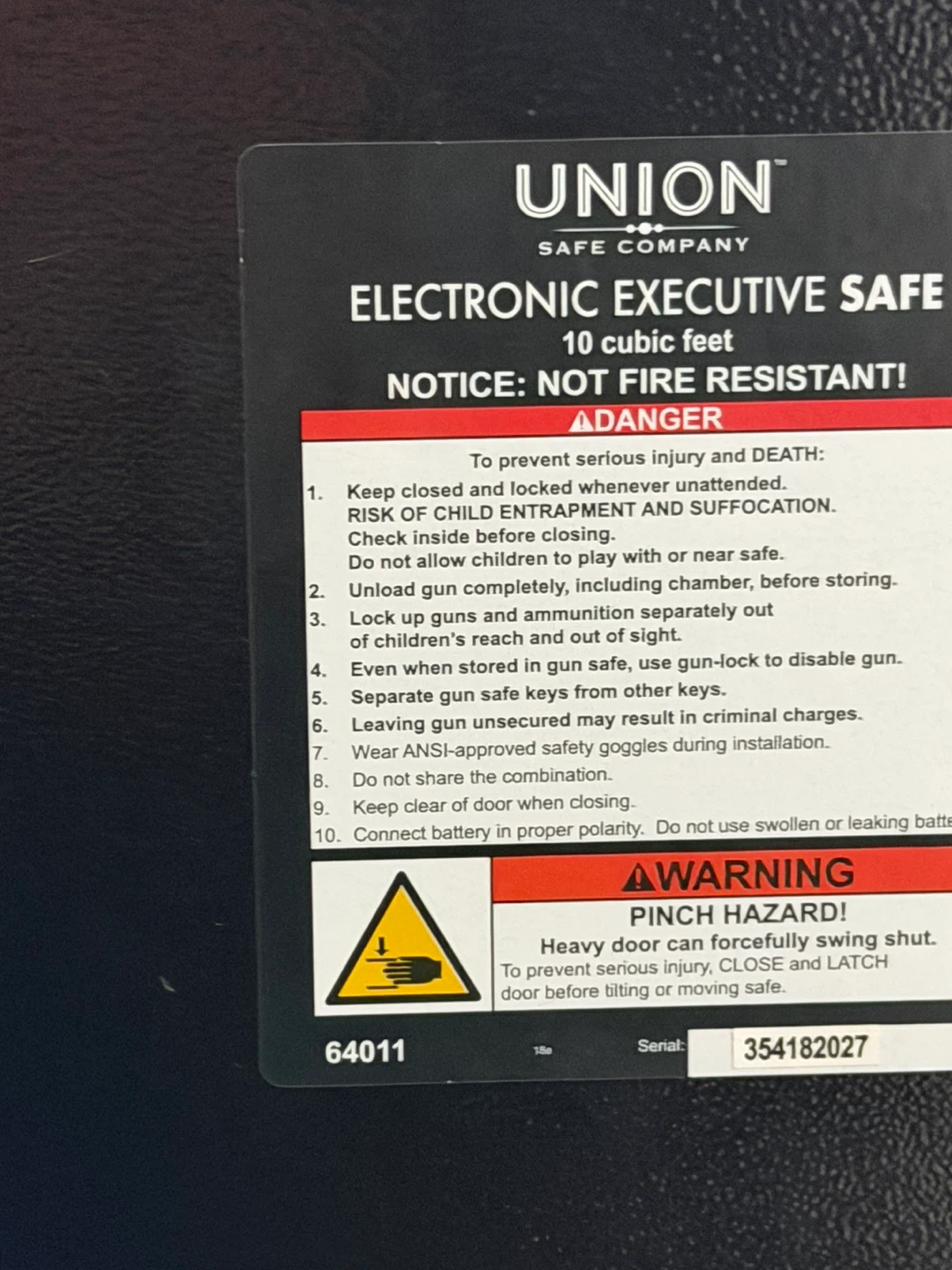 Union Safe Company Electronic Executive Safe - 10 Cubic Feet - photo 3