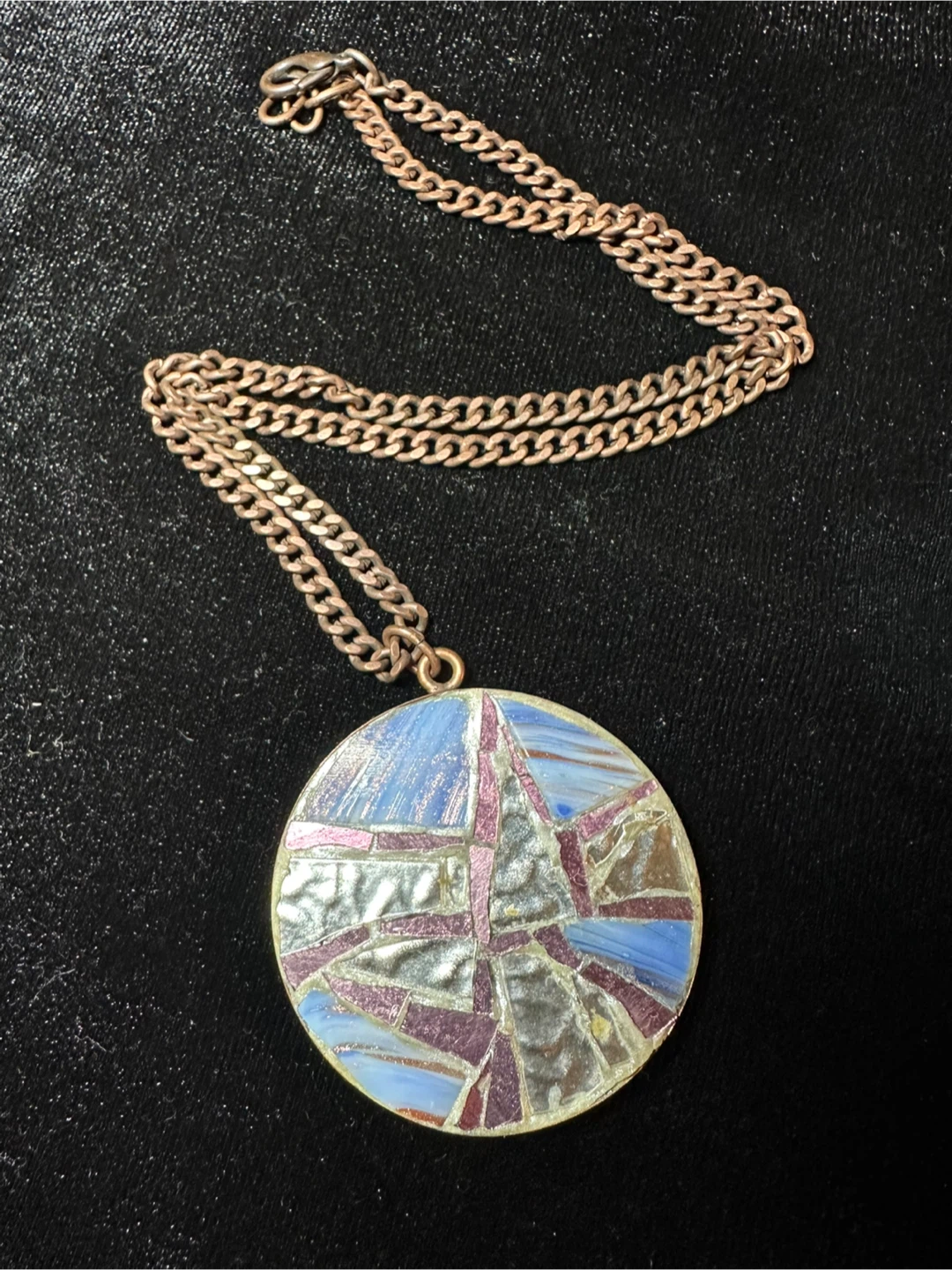 Vintage Round Mosaic Pendant Necklace